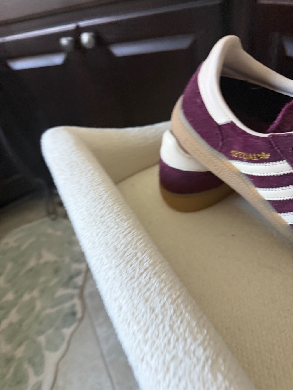 adidas spezial Burgundy Suede Sneakers with light Pink Ribbon Laces - Picture 3 of 7